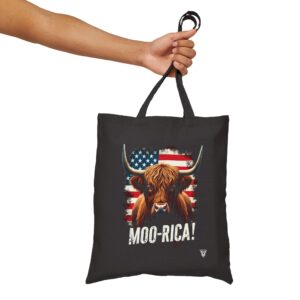 Moo-rica! Patriot - Highland Cow Canvas Tote Bag