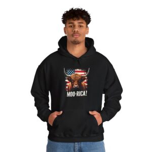 Moo-rica - Patriotic Highland Cow Hoodie / Sweatshirt