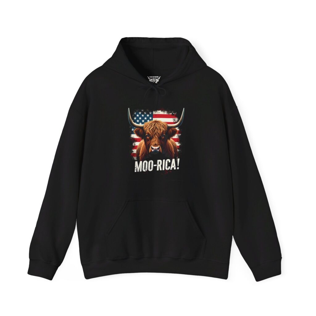 Moo-rica - Patriotic Highland Cow Hoodie / Sweatshirt