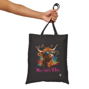 Moo-tastic vibes - highland cow canvas tote bag