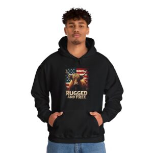 Rugged and Free - Patriotic - Highland Cow Hoodie / Sweatshirt