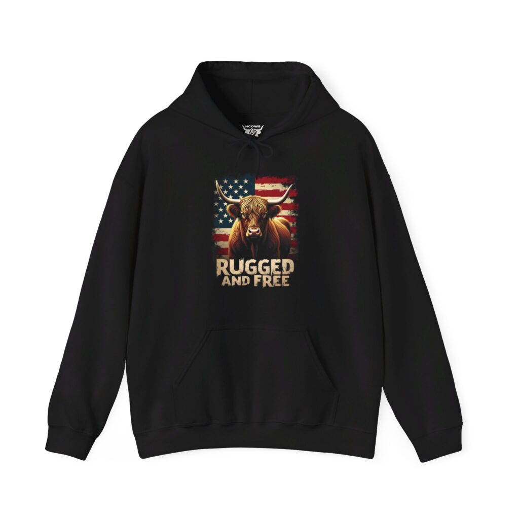 Rugged and Free - Patriotic - Highland Cow Hoodie / Sweatshirt