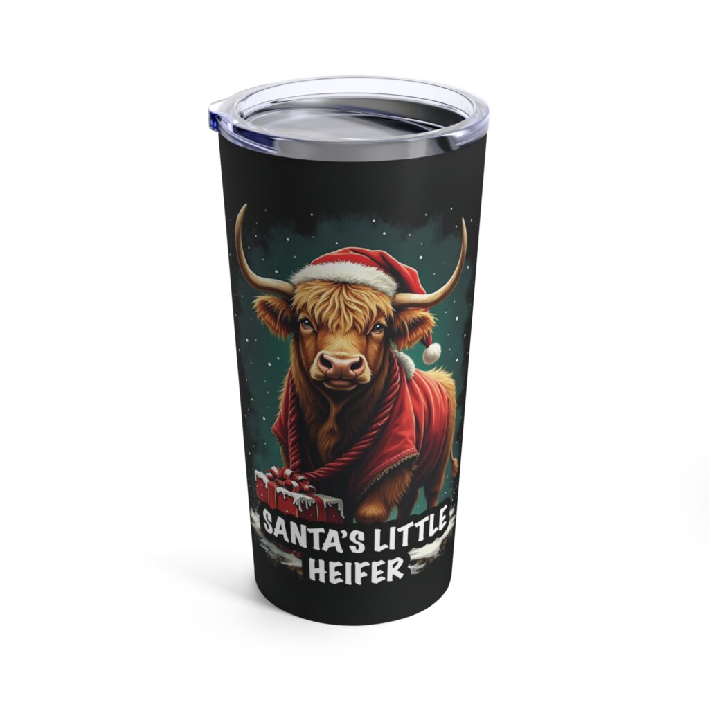 Santa's Little Heifer- Highland Cow Christmas Tumbler