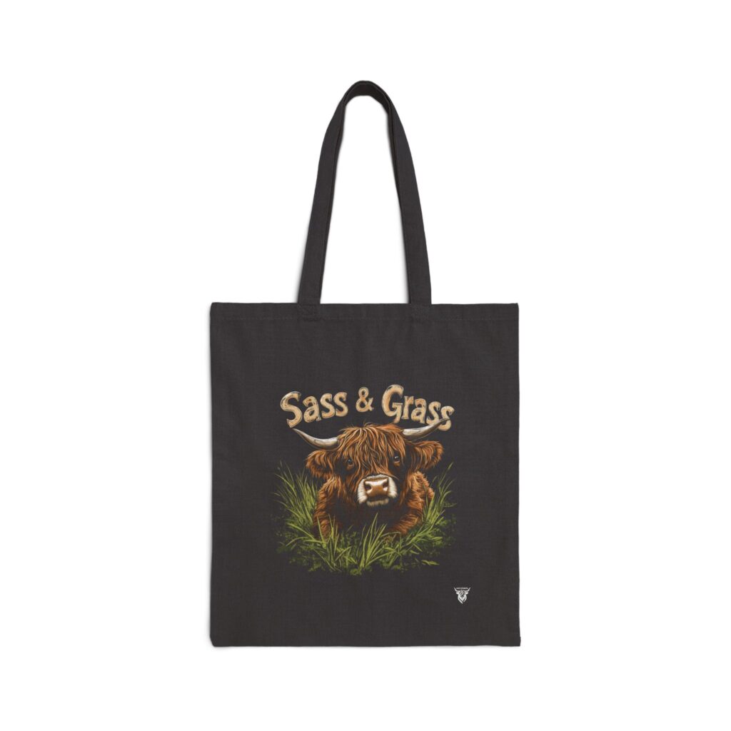 Sass & Grass Highland Cow Canvas Tote Bag