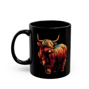 Vibrant highland cow mug in black 11oz