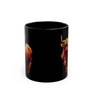 Vibrant highland cow mug in black 11oz