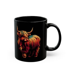 Vibrant highland cow mug in black 11oz