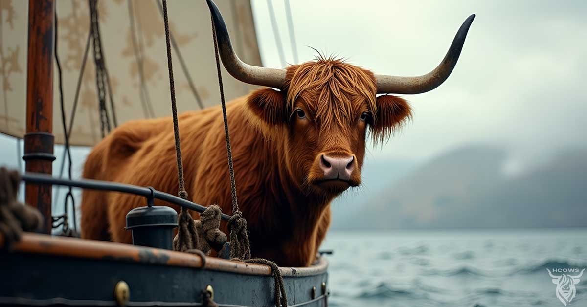 Highland cow traveling to America