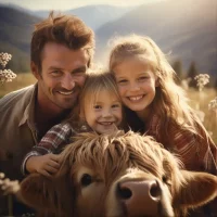 family that loves their highland cow